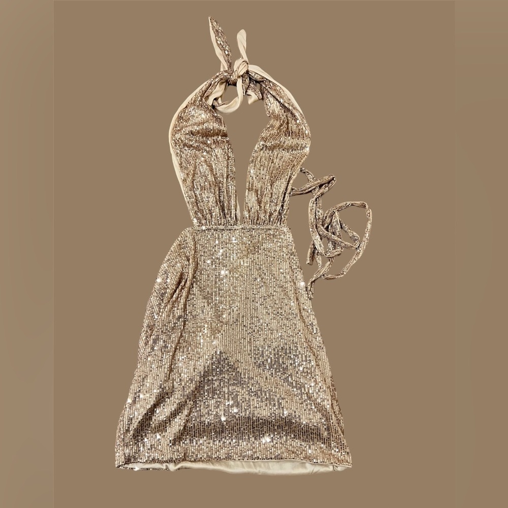 Scandal sequin mini dress champagne